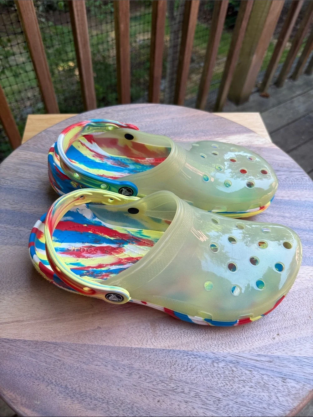 CROCS Iridescent Yellow Clogs with Multicolor Trim - Picture 8 of 14